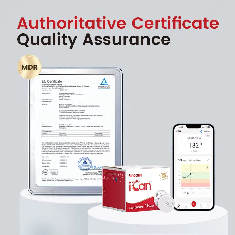 Ican I3 CGM with English APP 15 Days Blood Glucose Monitor Glucometer 24H Real-Time Sensor Meter for Diabetes Medical