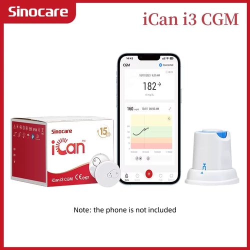 Ican I3 CGM with English APP 15 Days Blood Glucose Monitor Glucometer 24H Real-Time Sensor Meter for Diabetes Medical